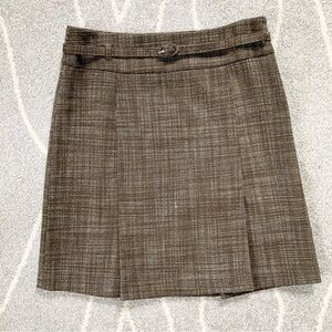 Kenneth Cole Brown Woven A-line Front Pleat Wool Skirt